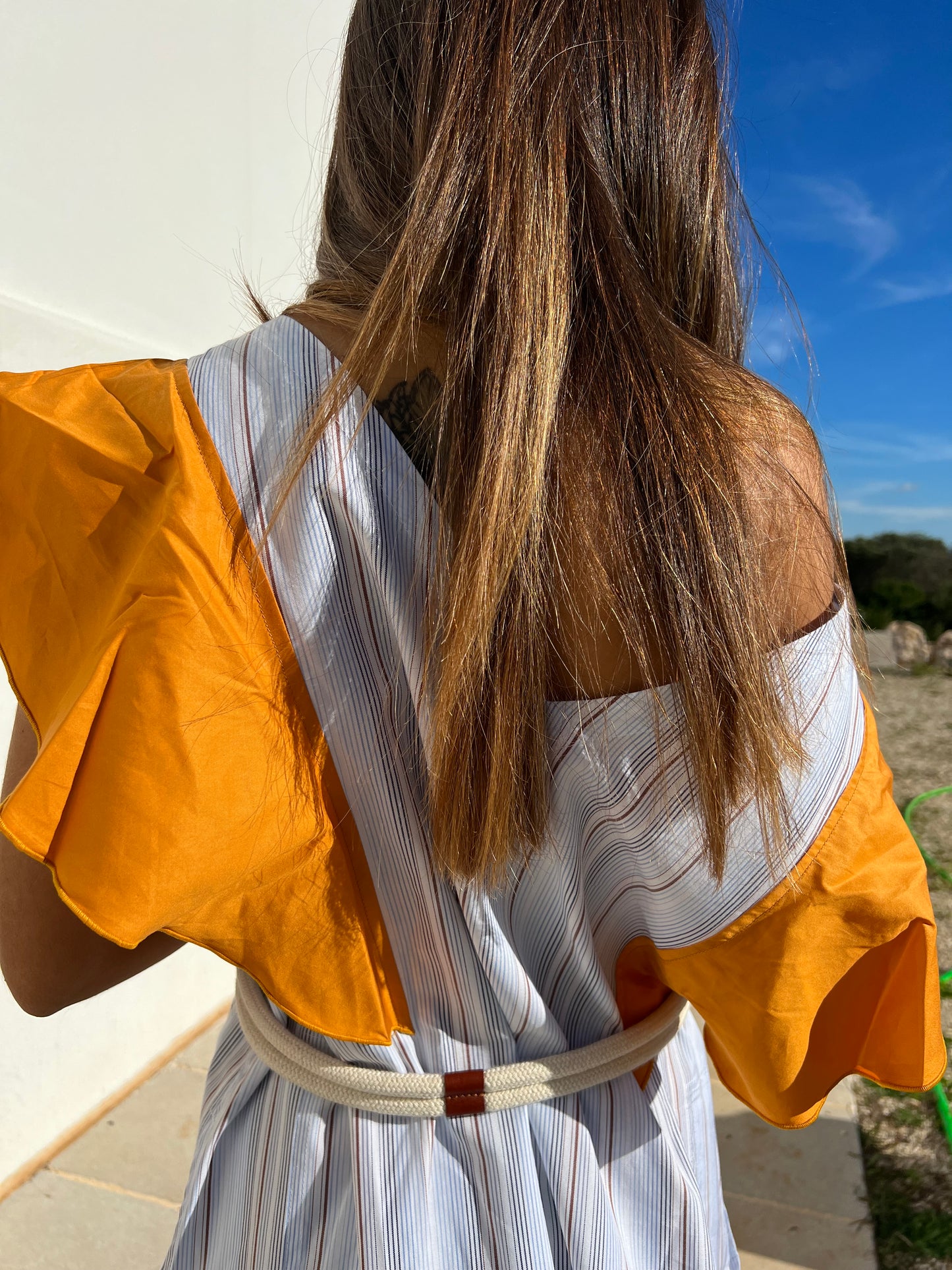 Dress - FARFALLE - Orange & Blue Stripes