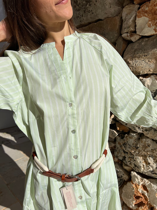 Dress - « Simonetta » apple green & stripes
