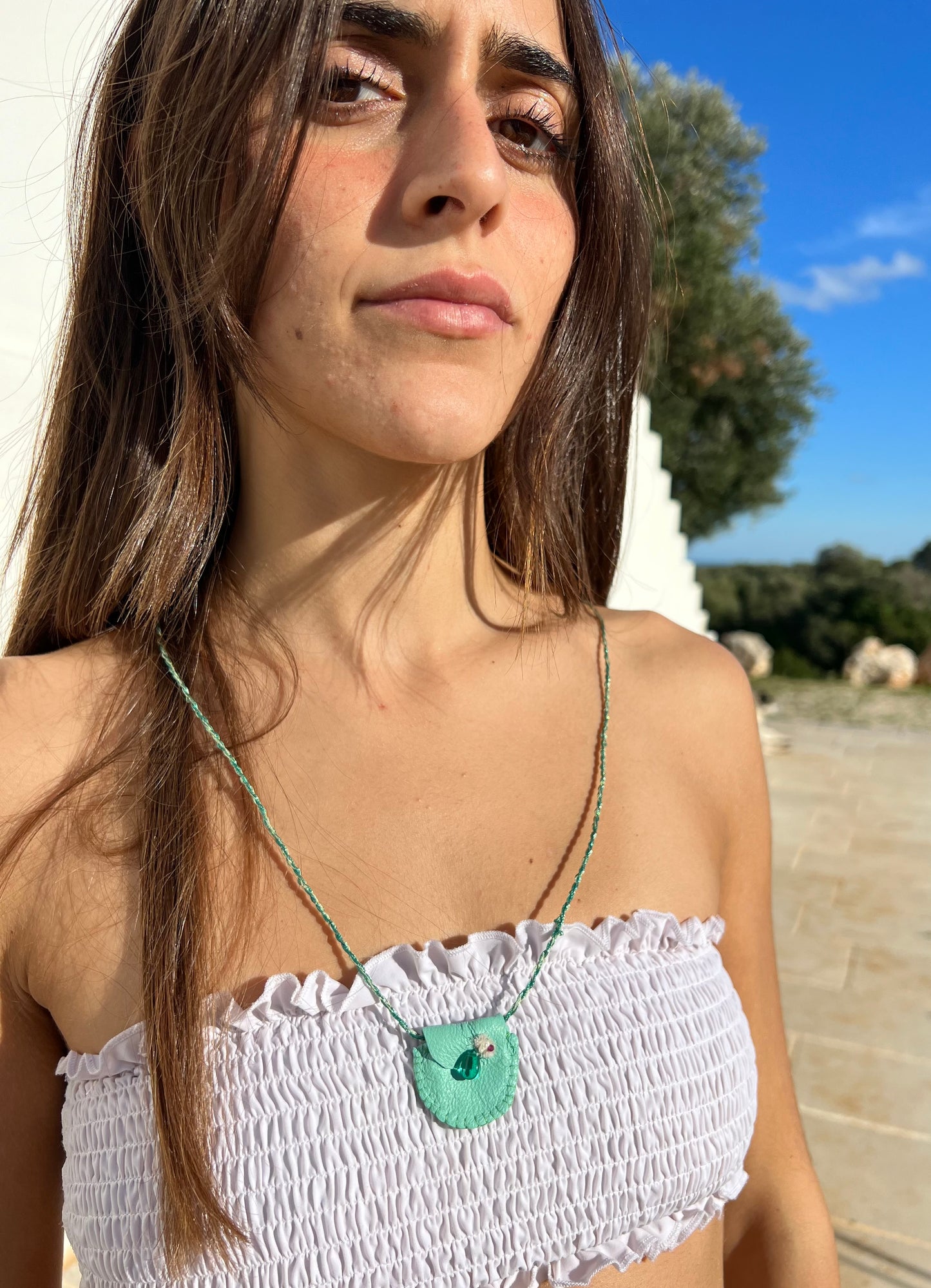 Necklace - Adjustable Pouch Necklace Turquoise
