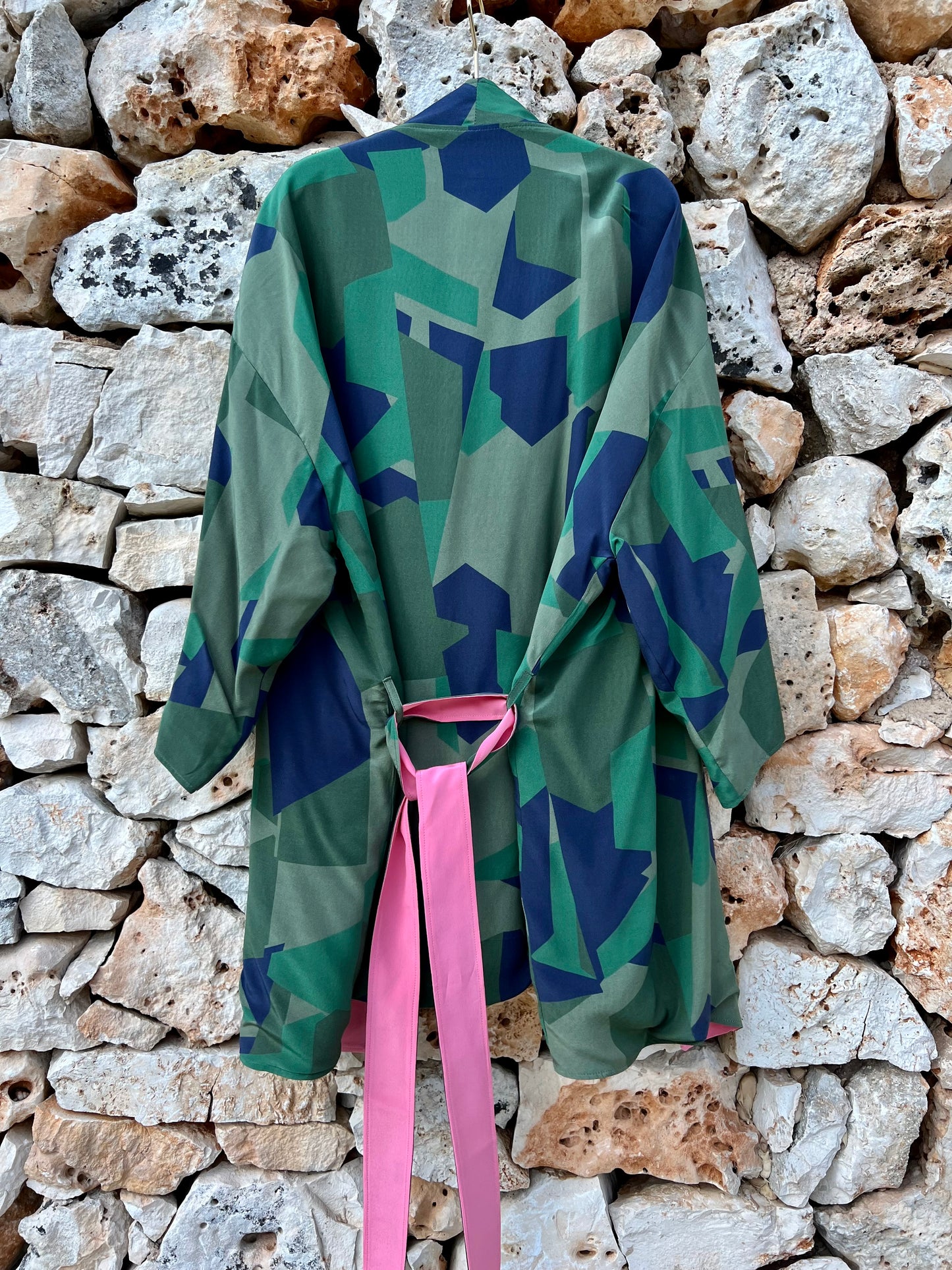 Kimono - Green Camouflage inside Pink