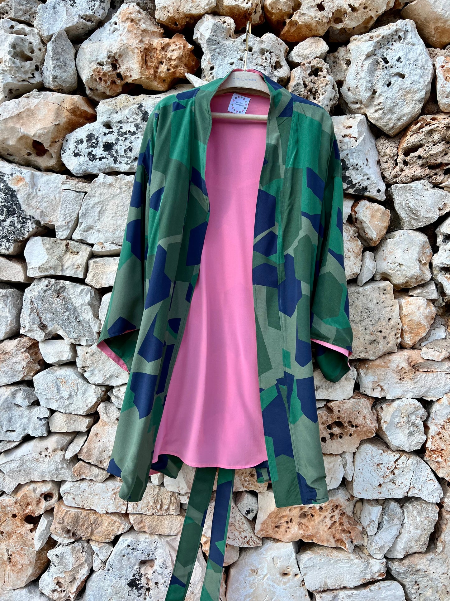 Kimono - Green Camouflage inside Pink
