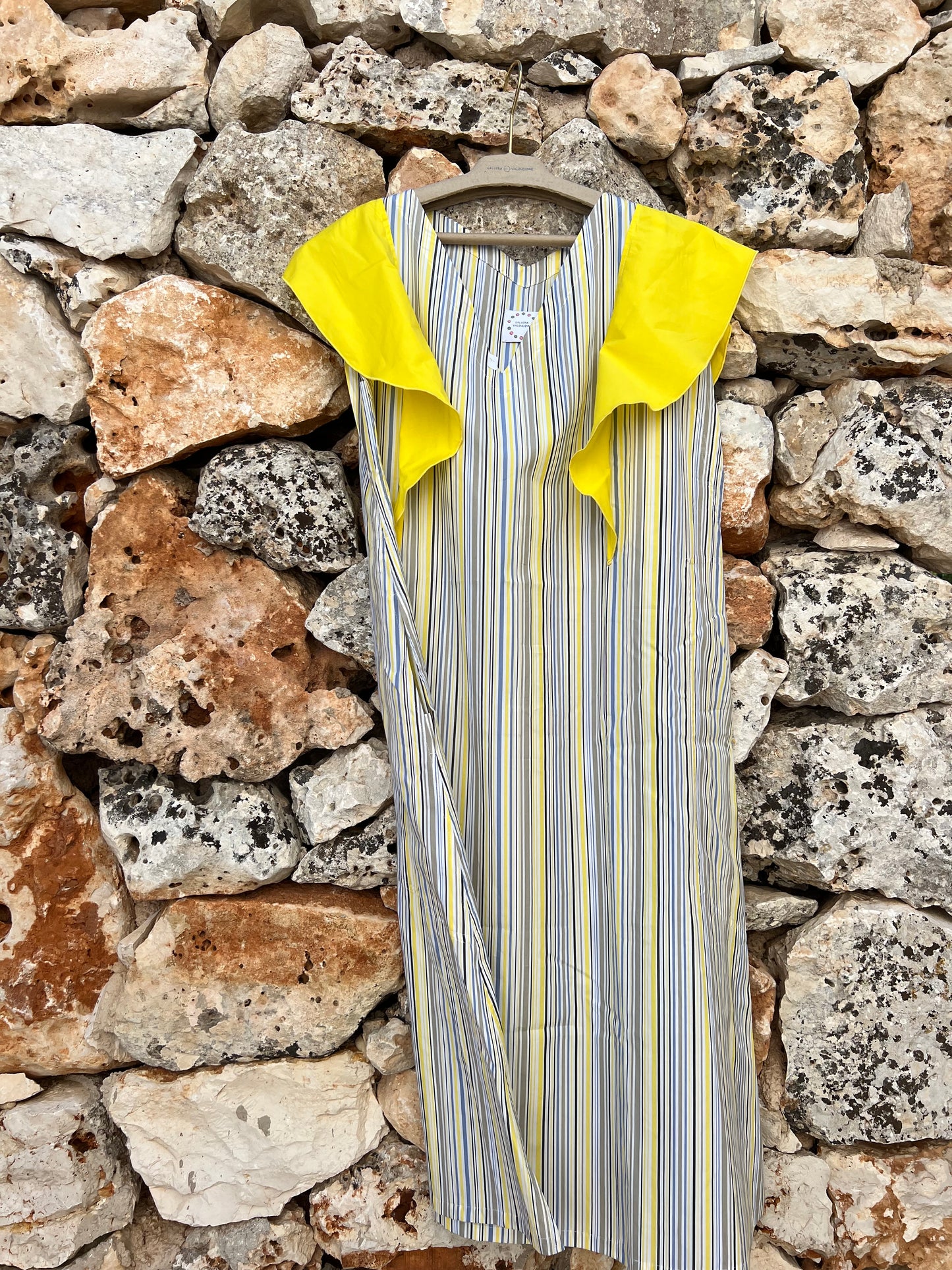 Dress - FARFALLE - Yellow & Blue/Grey Stripes