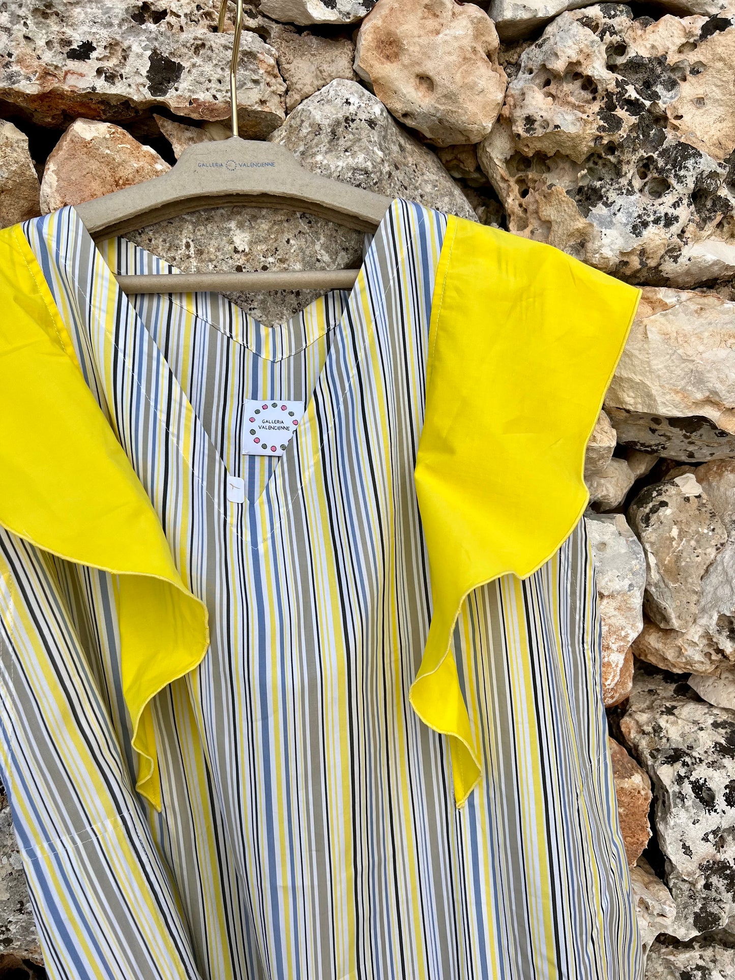 Dress - FARFALLE - Yellow & Blue/Grey Stripes