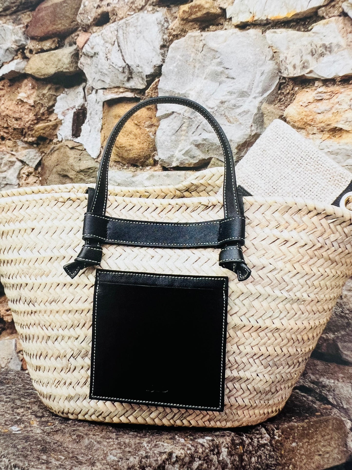 Borsa - ITACA Grande Cestino di Palma Naturale/Nero