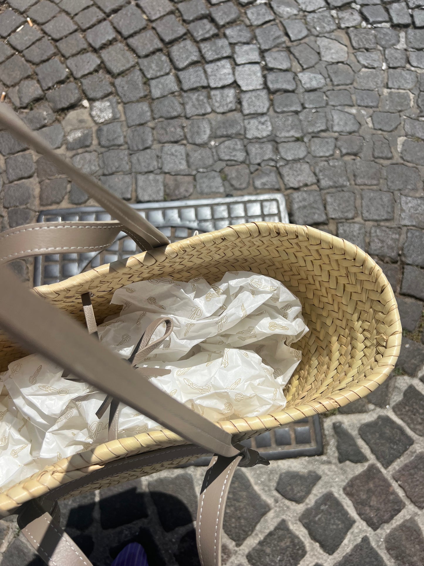 Borsa - ITACA Cestino grande in palma naturale/tortora