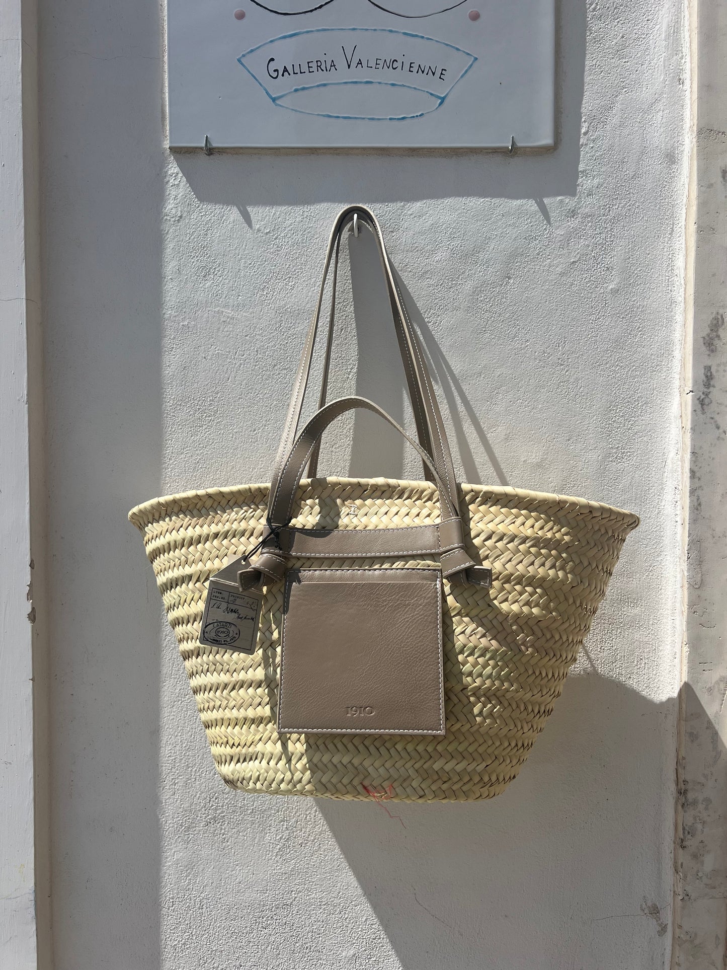 Borsa - ITACA Cestino grande in palma naturale/tortora