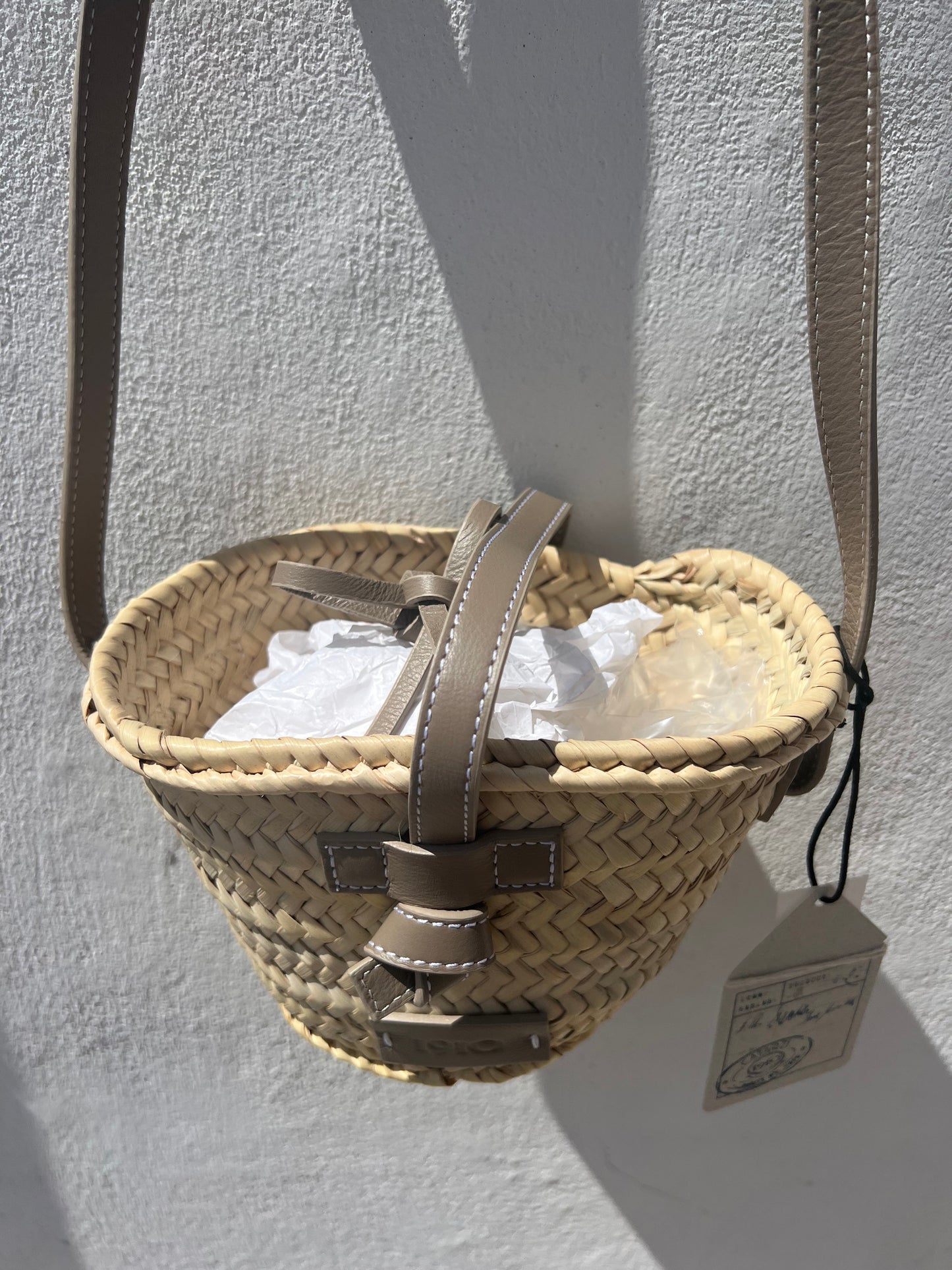 Borsa - TINO Piccolo Cestino di Palma Naturale/Talpa
