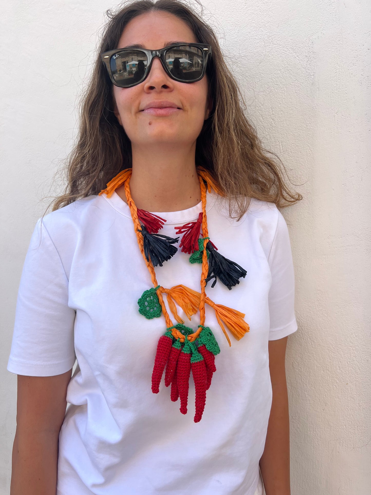 Collier - Collier en raphia orange