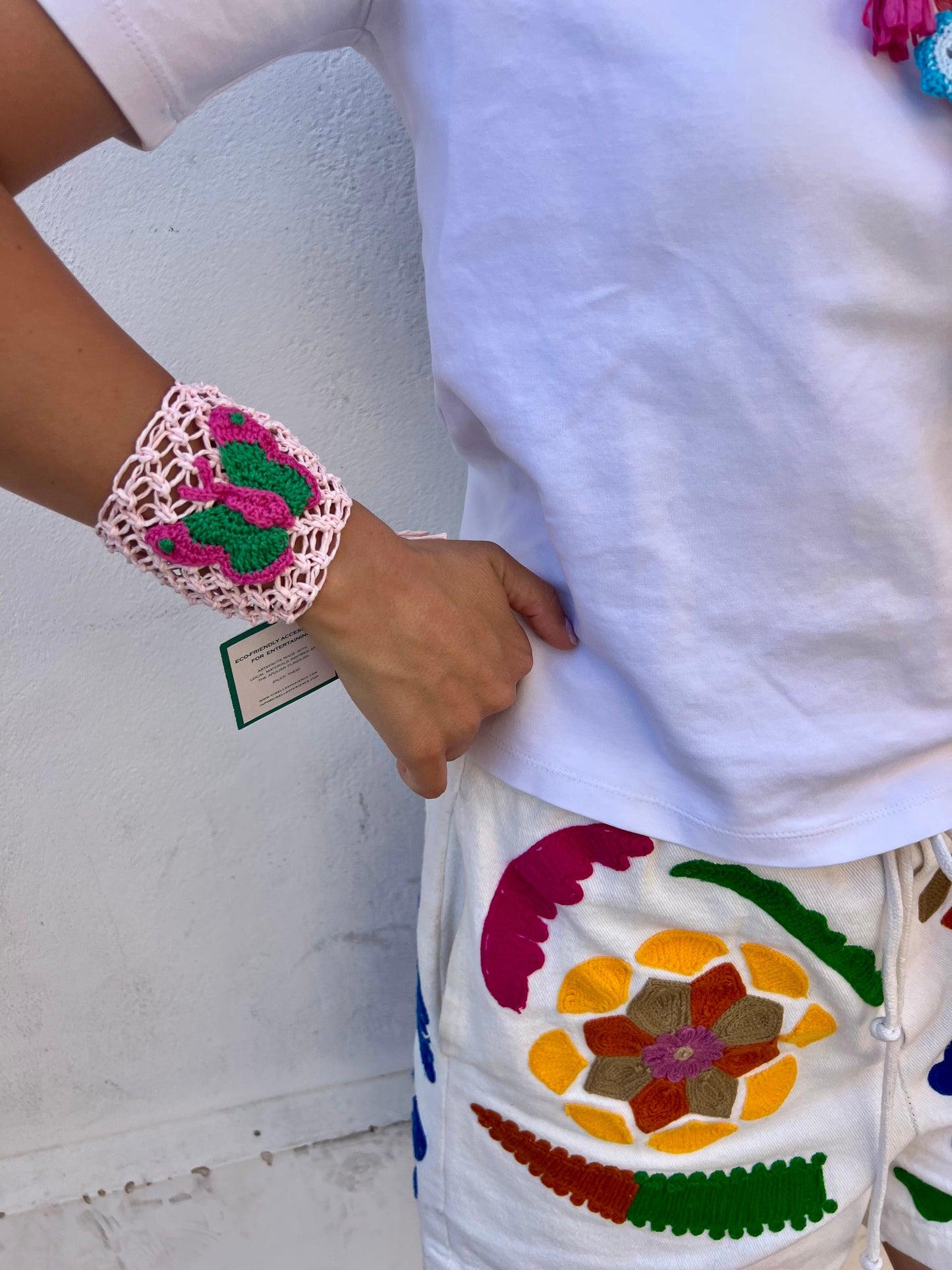 Bracciale - Bracciale rigido in cotone e rafia Farfalla