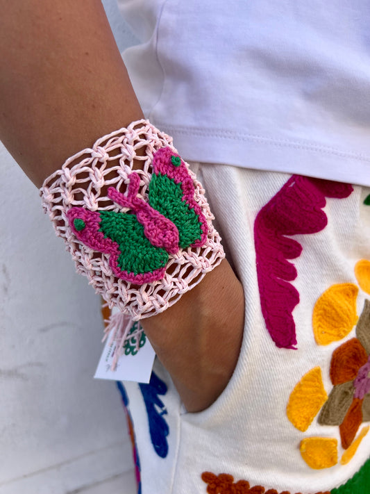 Bracciale - Bracciale rigido in cotone e rafia Farfalla