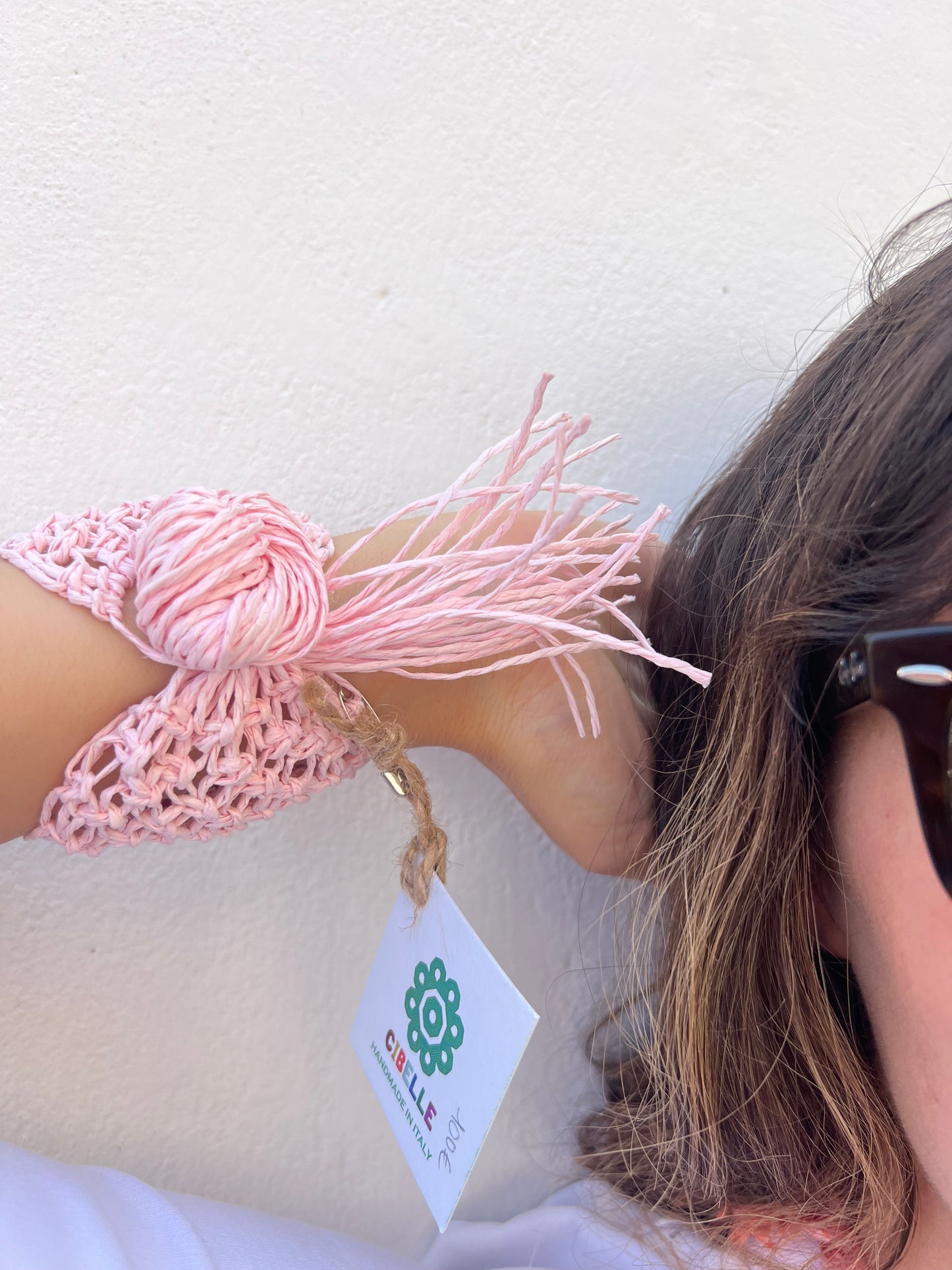 Bracciale - Bracciale rigido in cotone e rafia Farfalla