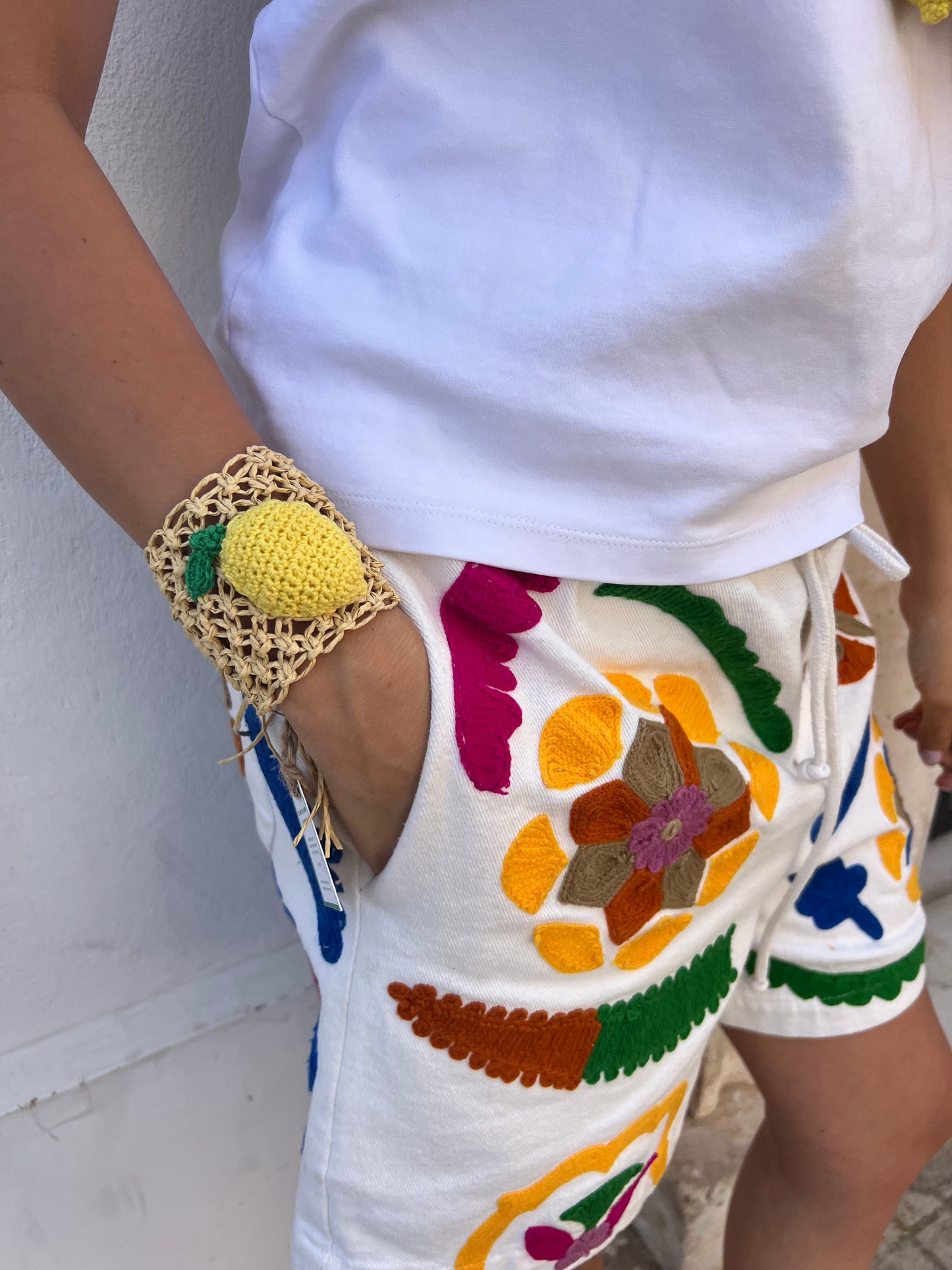 Bracciale - Bracciale rigido in cotone e rafia Limone