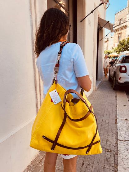 Borsa - Borsa Gialla CANDIDE con Tracolla in Cotone Multicolore