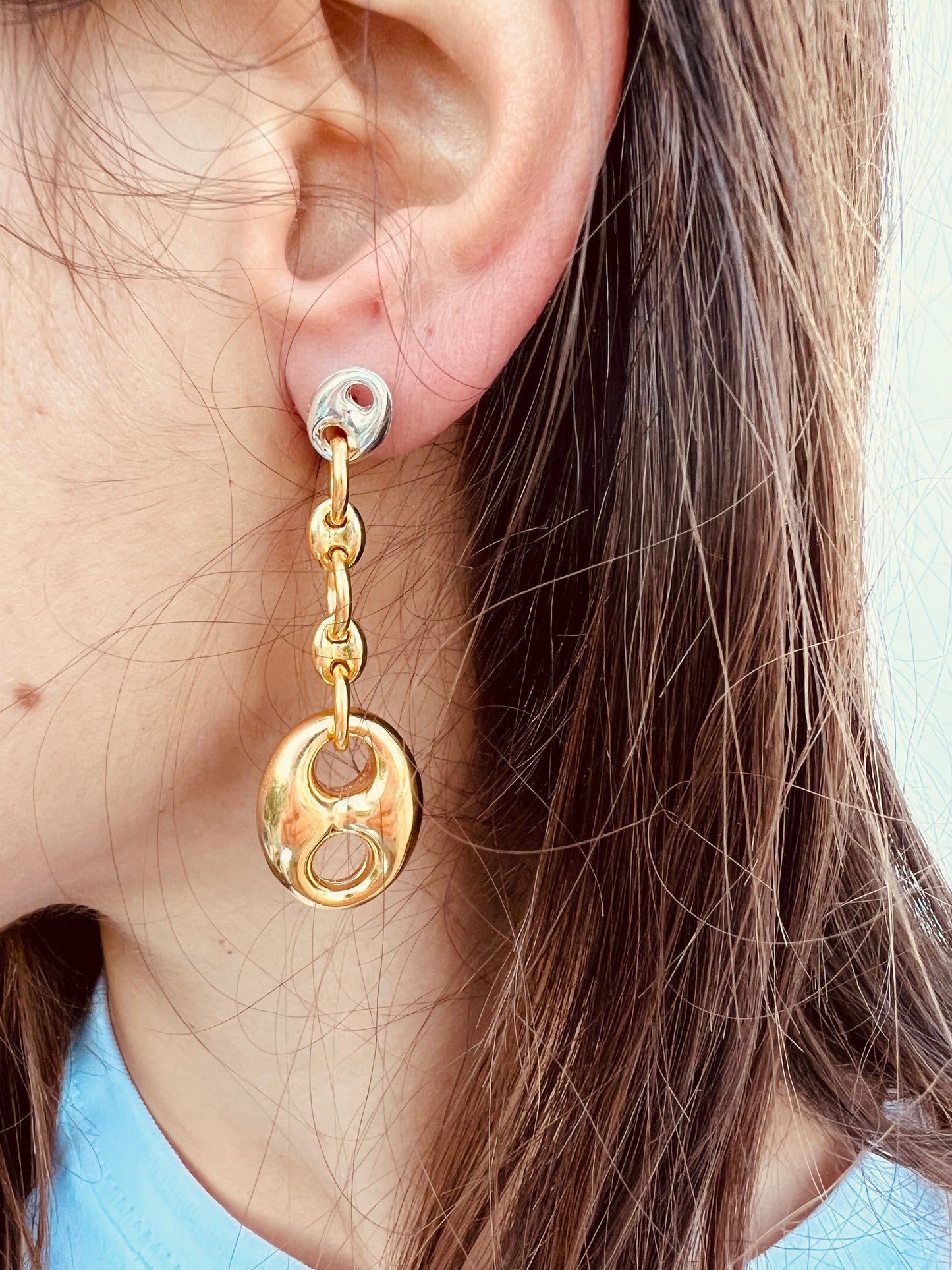 Earrings - Single Long Earring gold coffee bean