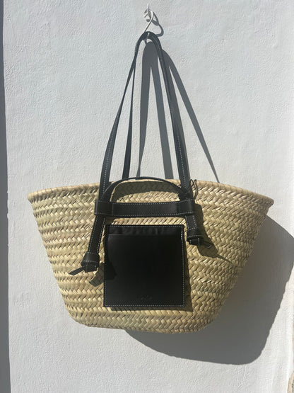 Borsa - ITACA Grande Cestino di Palma Naturale/Nero