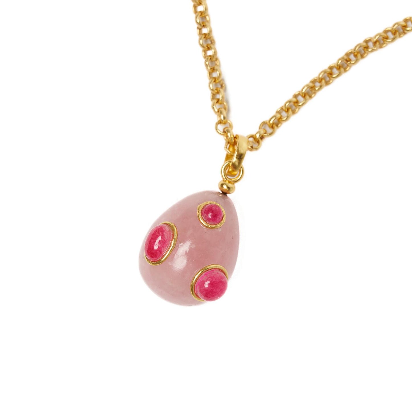 Necklace- Rose Quartz Egg with Turquoise, Pink Quartz