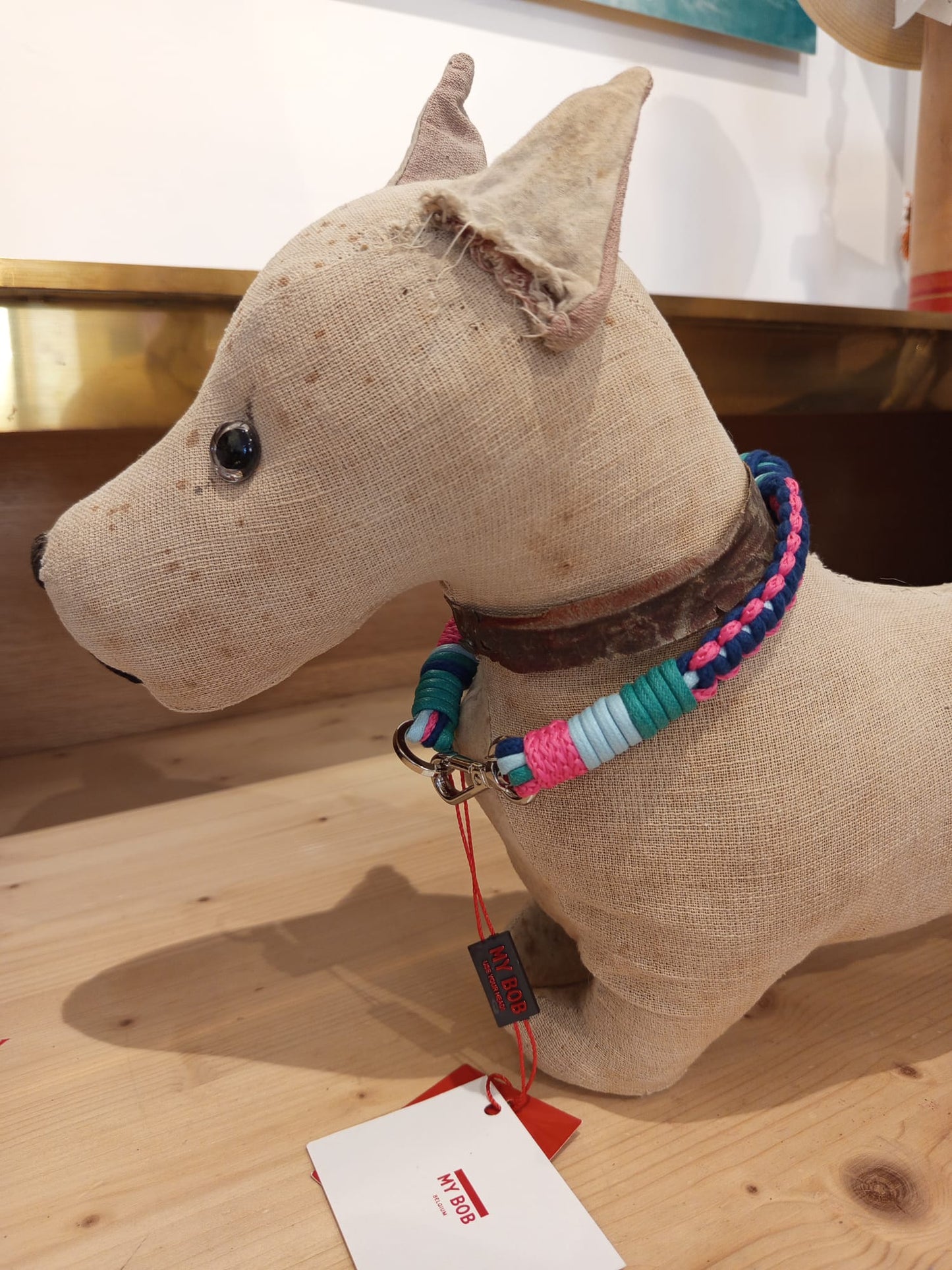 Collare per cane - Collare per cane Tarzan macramè fucsia e blu M/L
