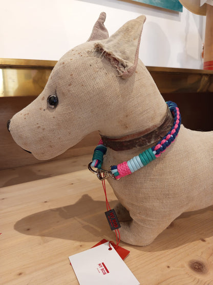 Collare per cane - Collare per cane Tarzan macramè fucsia e blu M/L