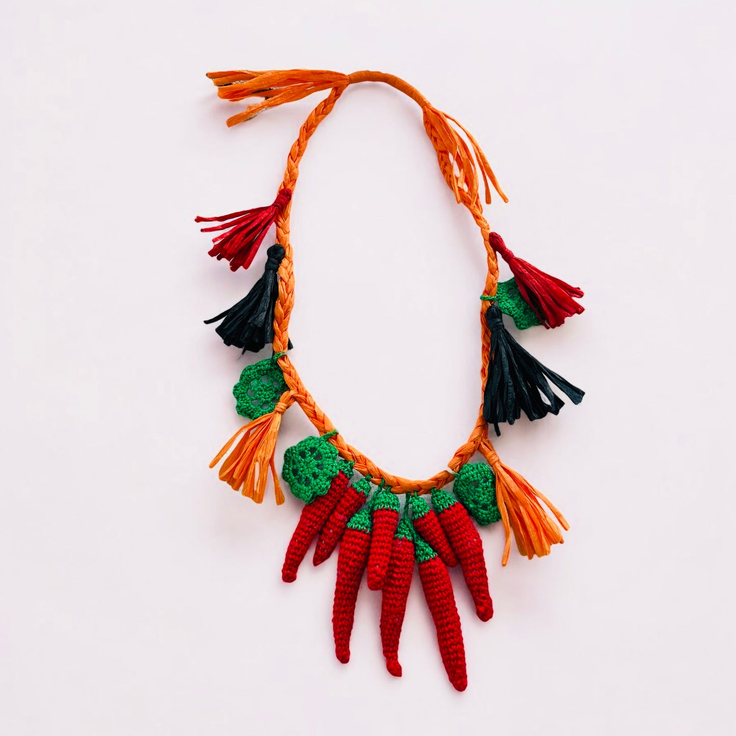 Necklace - Orange raffia necklace