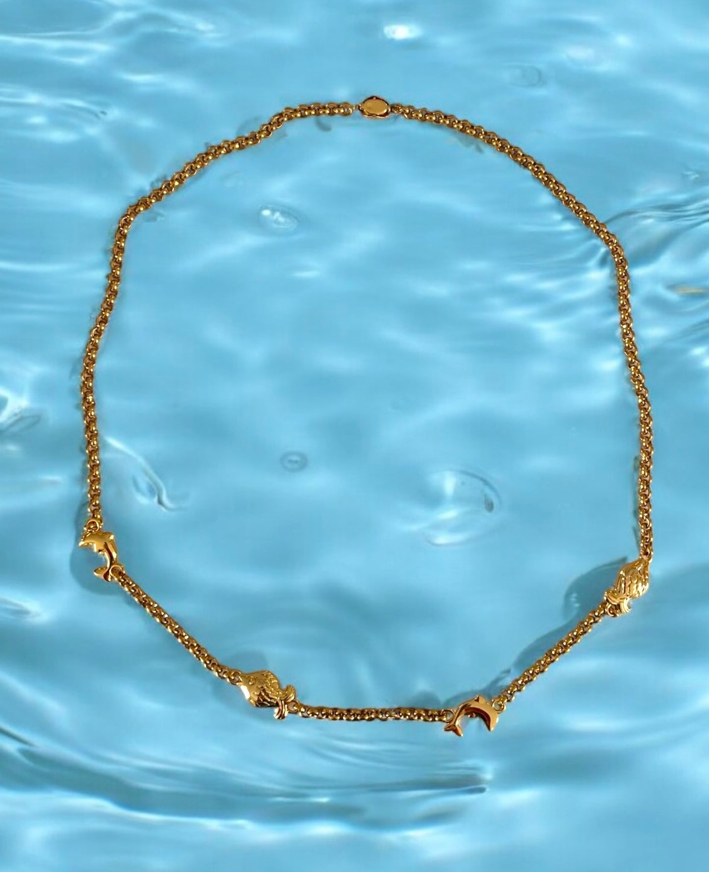 Necklace - Gold long chain necklace charms fish