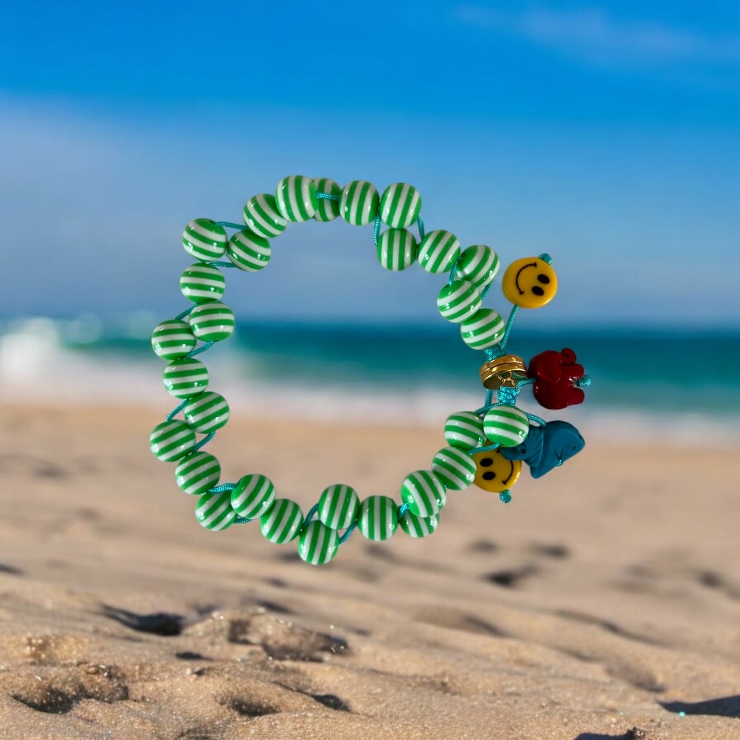 Bracciale - Bracciale alla caviglia Perle a righe barocche con Smiley