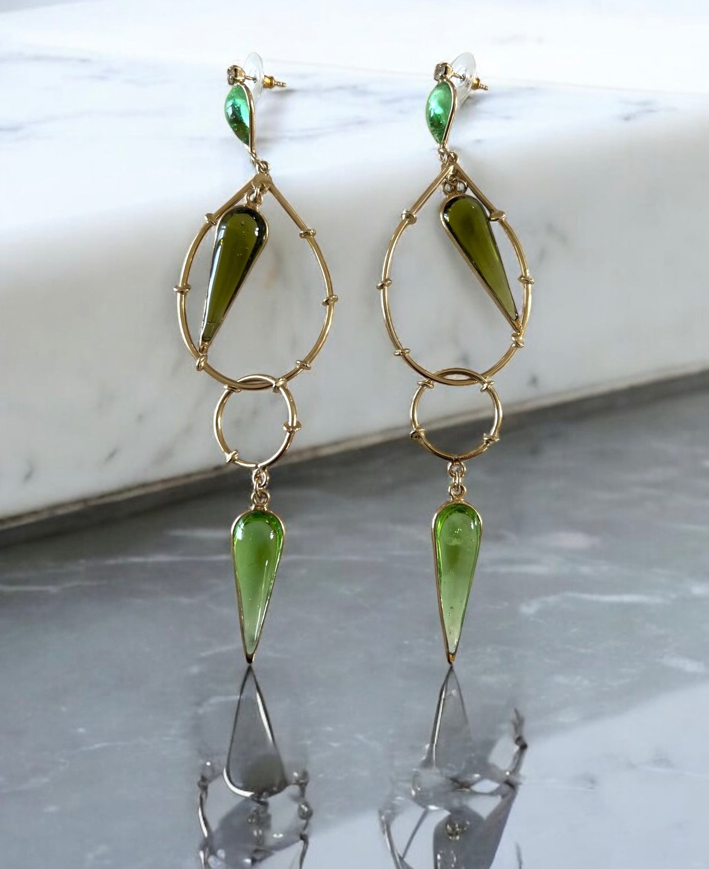 Earrings -   Bamboo Celeste Long green