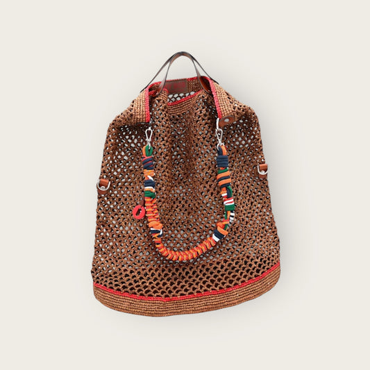 Bag - CCOLIN Natural Raffia Bag With Multicolor Cotton Strap
