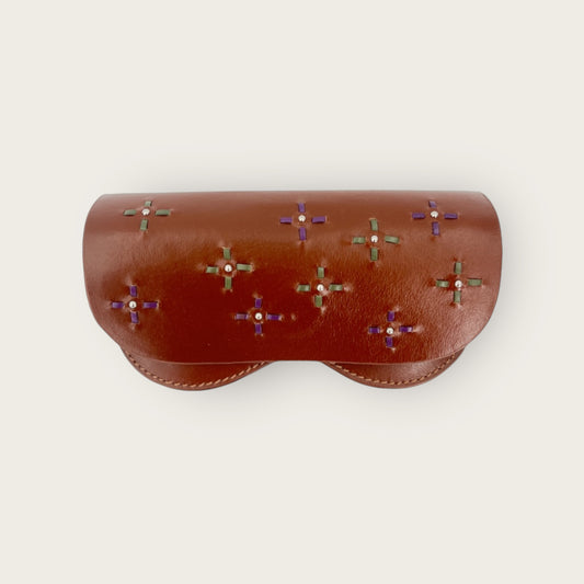 Glasses Cases - DOTS Leather & Studs Brown & Embroidery