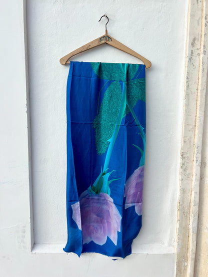 Scarf - Silk Scarf Blue Flower