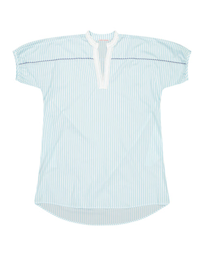 Vestito - Abito Romy a grandi righe blu laguna con piping blu e crema