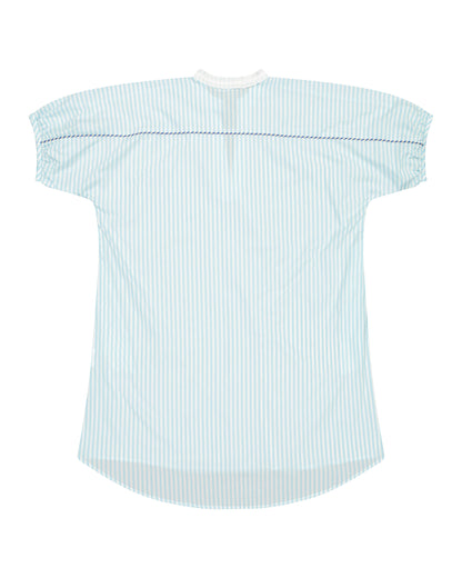 Vestito - Abito Romy a grandi righe blu laguna con piping blu e crema