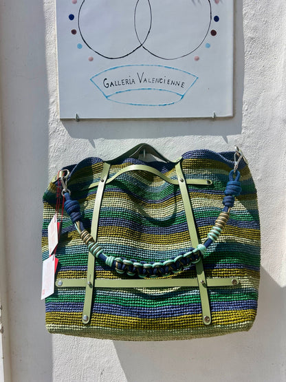 Bag - CANDIDE TD Blu Raffia Bag With Multicolor Cotton Strap