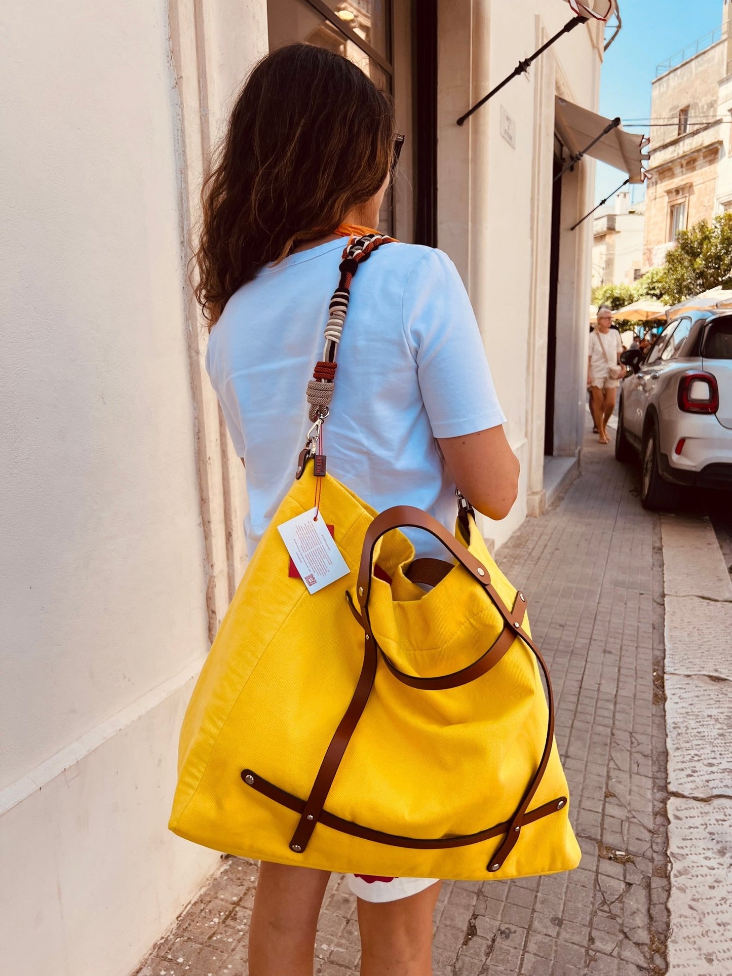 Bag - CANDIDE Yellow Bag With Multicolor Cotton Strap