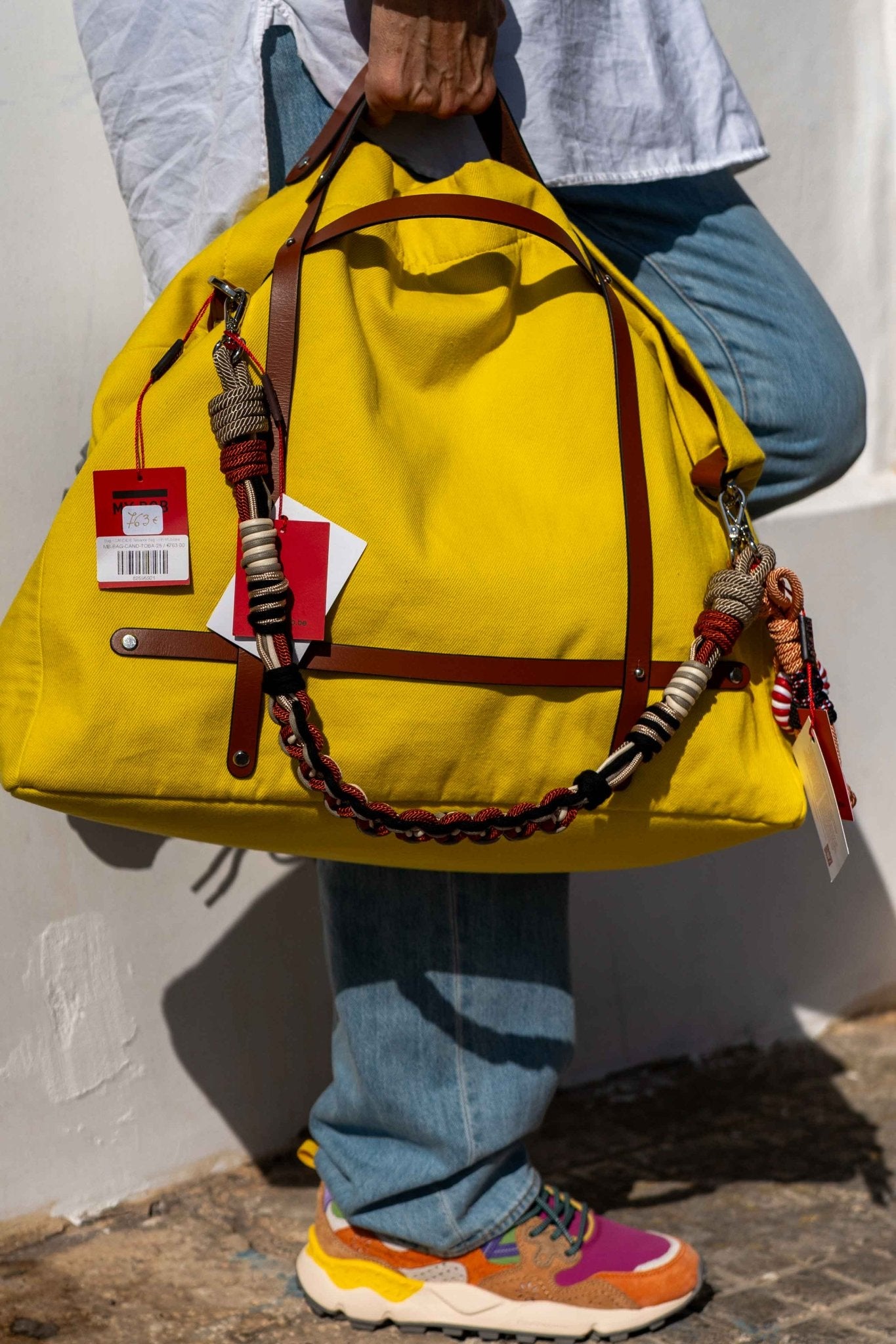 Bag - CANDIDE Yellow Bag With Multicolor Cotton Strap