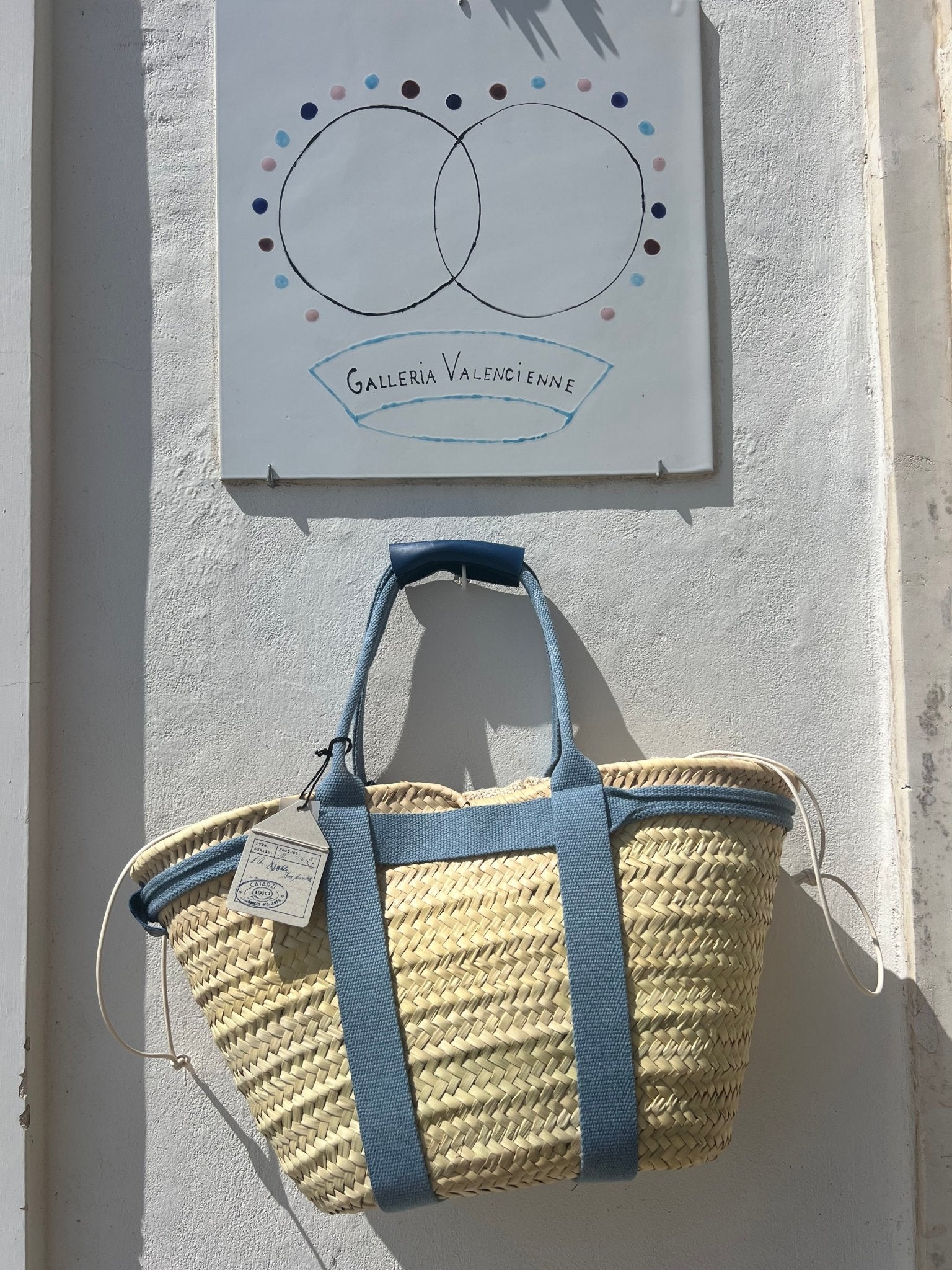 Bag - CRETA Large Palm Basket Natural/Avio