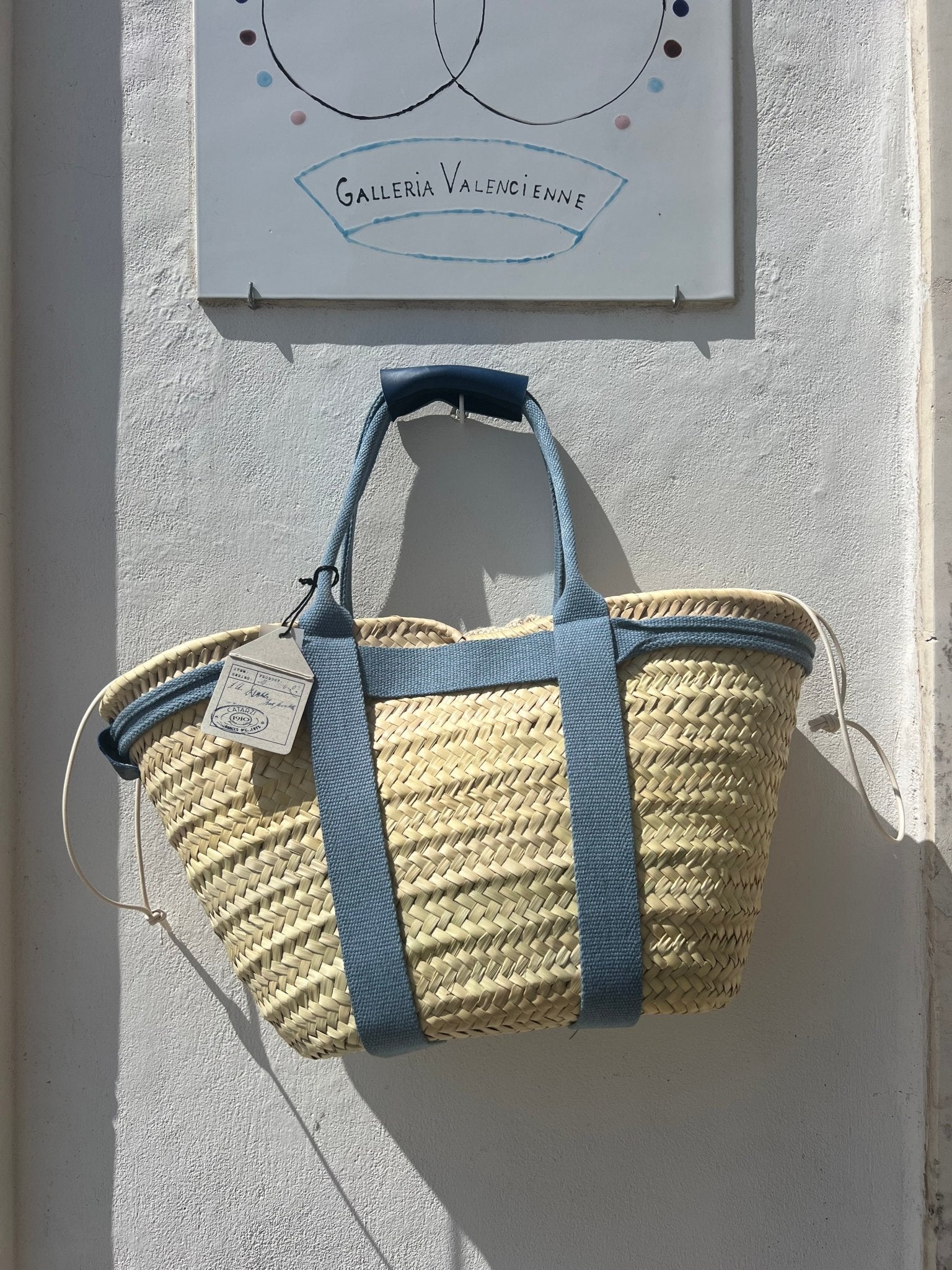 Bag - CRETA Large Palm Basket Natural/Avio