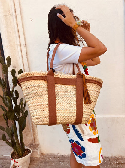 Bag - CRETA Large Palm Basket Natural/Tabacco