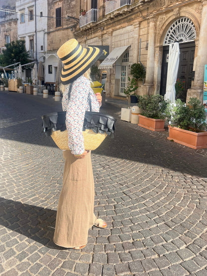 Bag - FORMENTERA Large Palm Basket Natural/Black