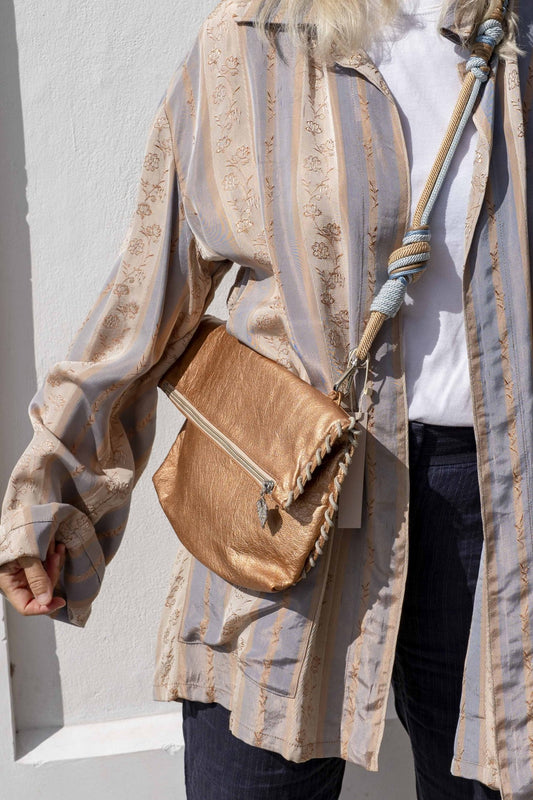 Bag - INCA Bronzed leather With Blue Cord