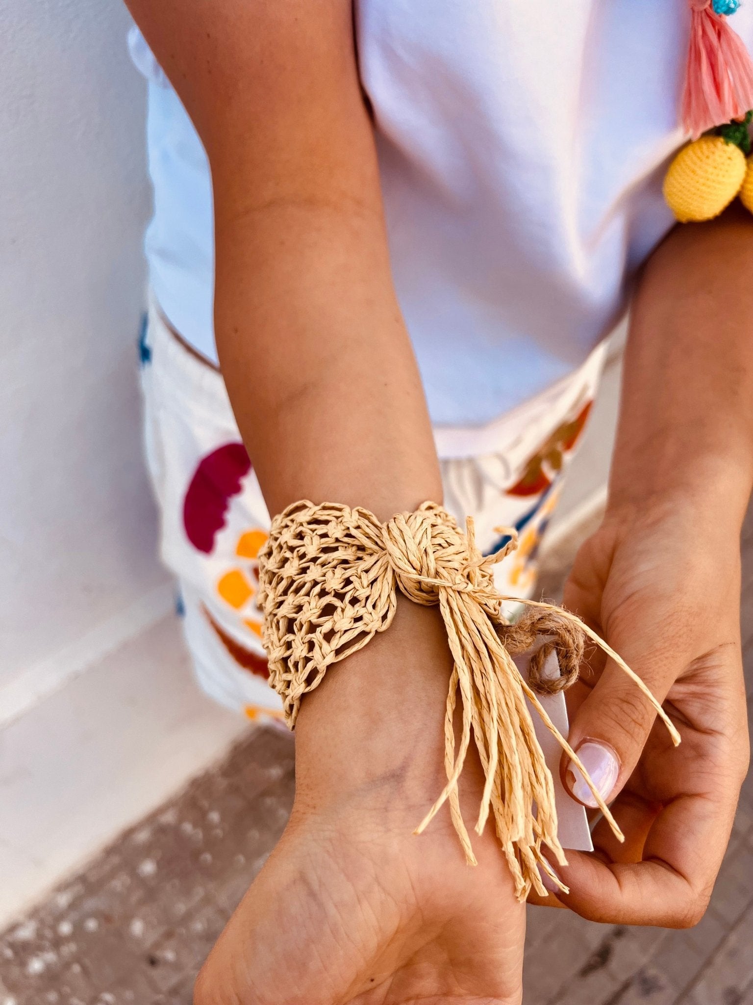 Bracelet - Cotton And Raffia Cuff bracelet Lemon