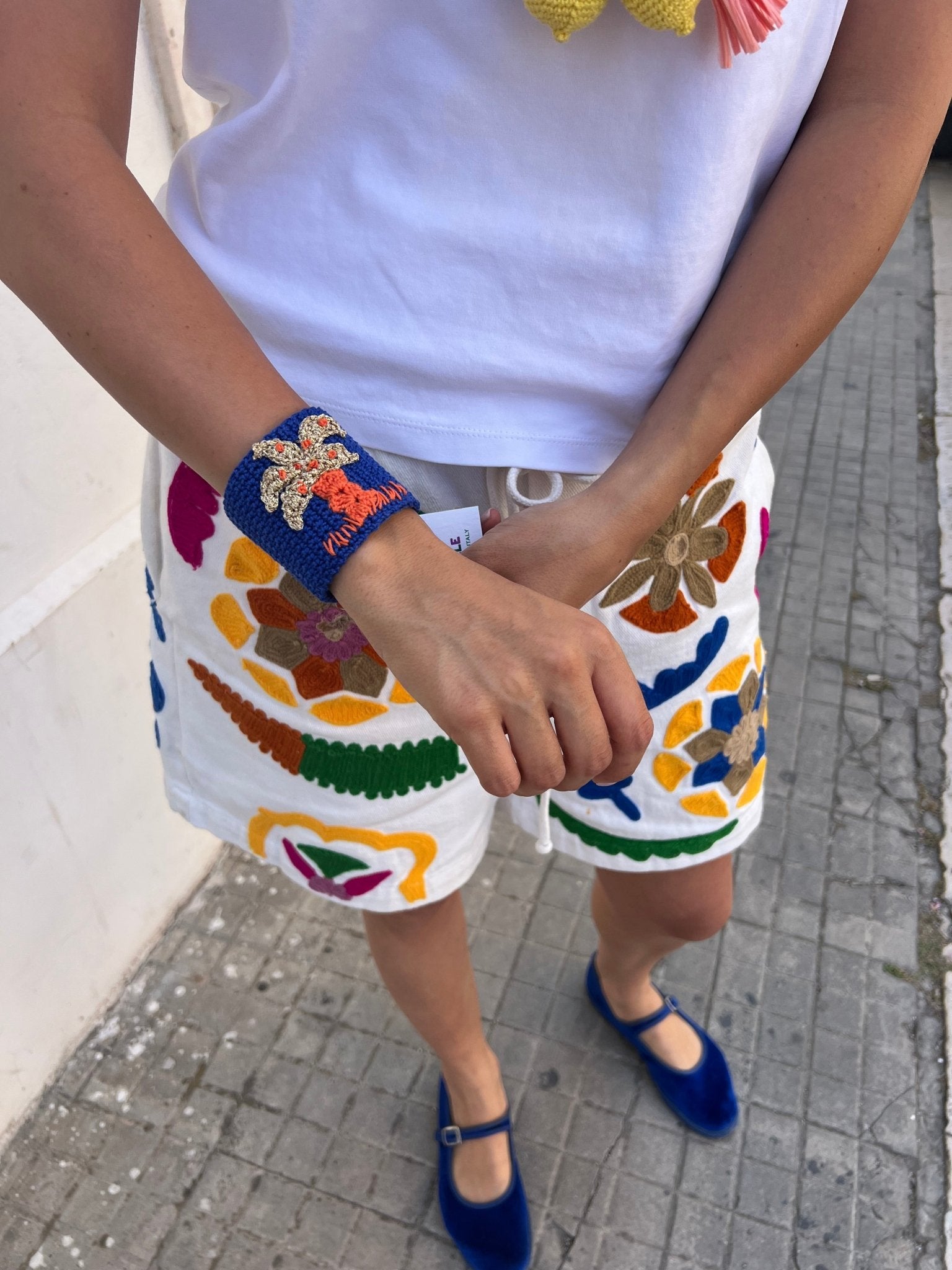 Bracelet - Cotton Cuff bracelet Palm Blue