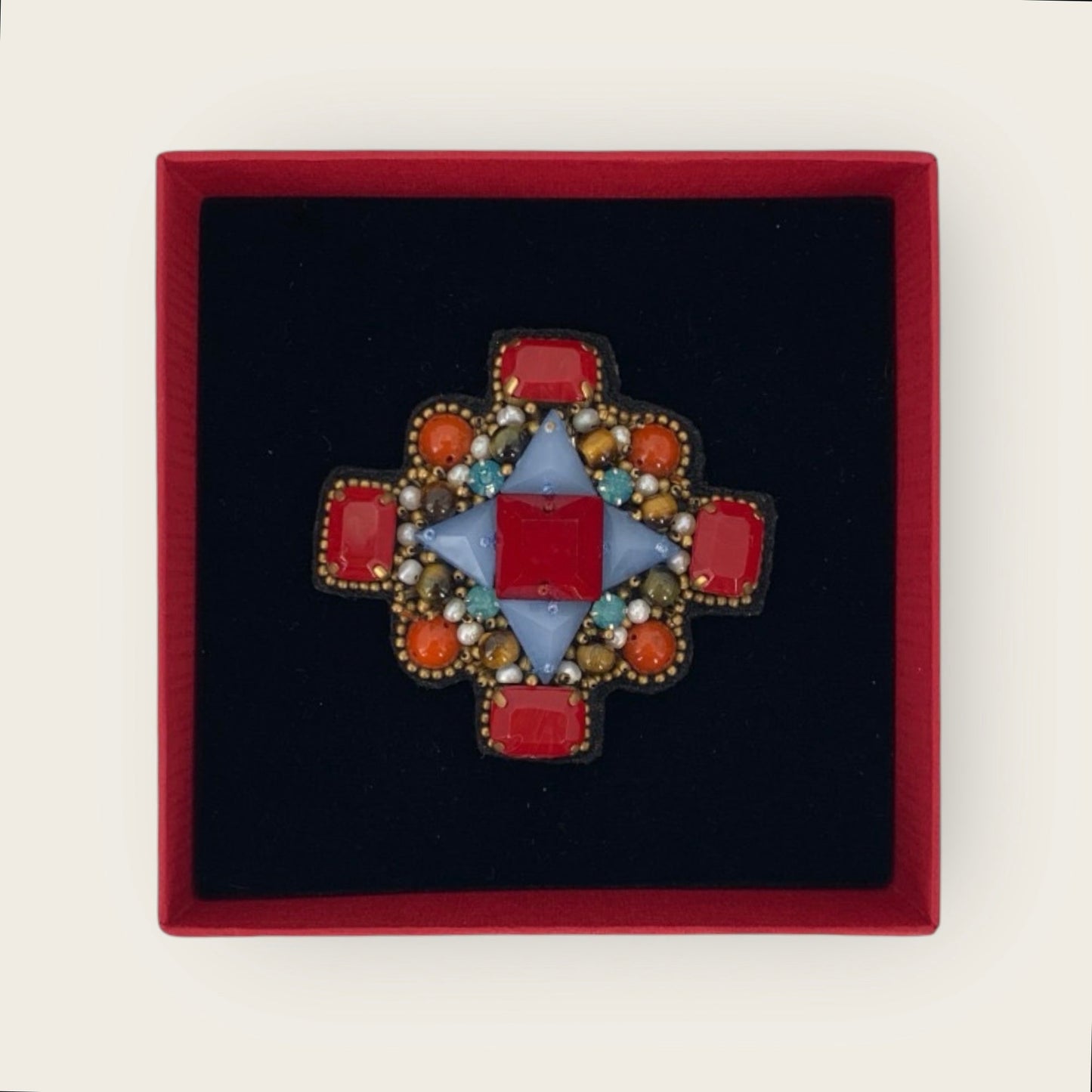 Brooch - Luxury ORTHODOX CROSS brooch Red & Blue
