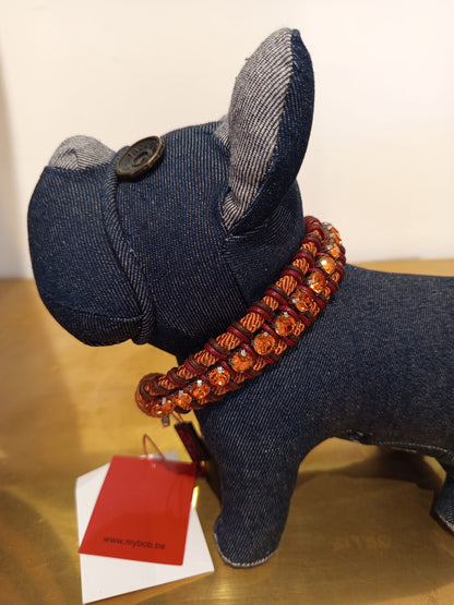 Dog Collar - Juliette Orange & Brown with Stone