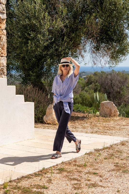 Dress - Gina Dress BLue & white thin Lines