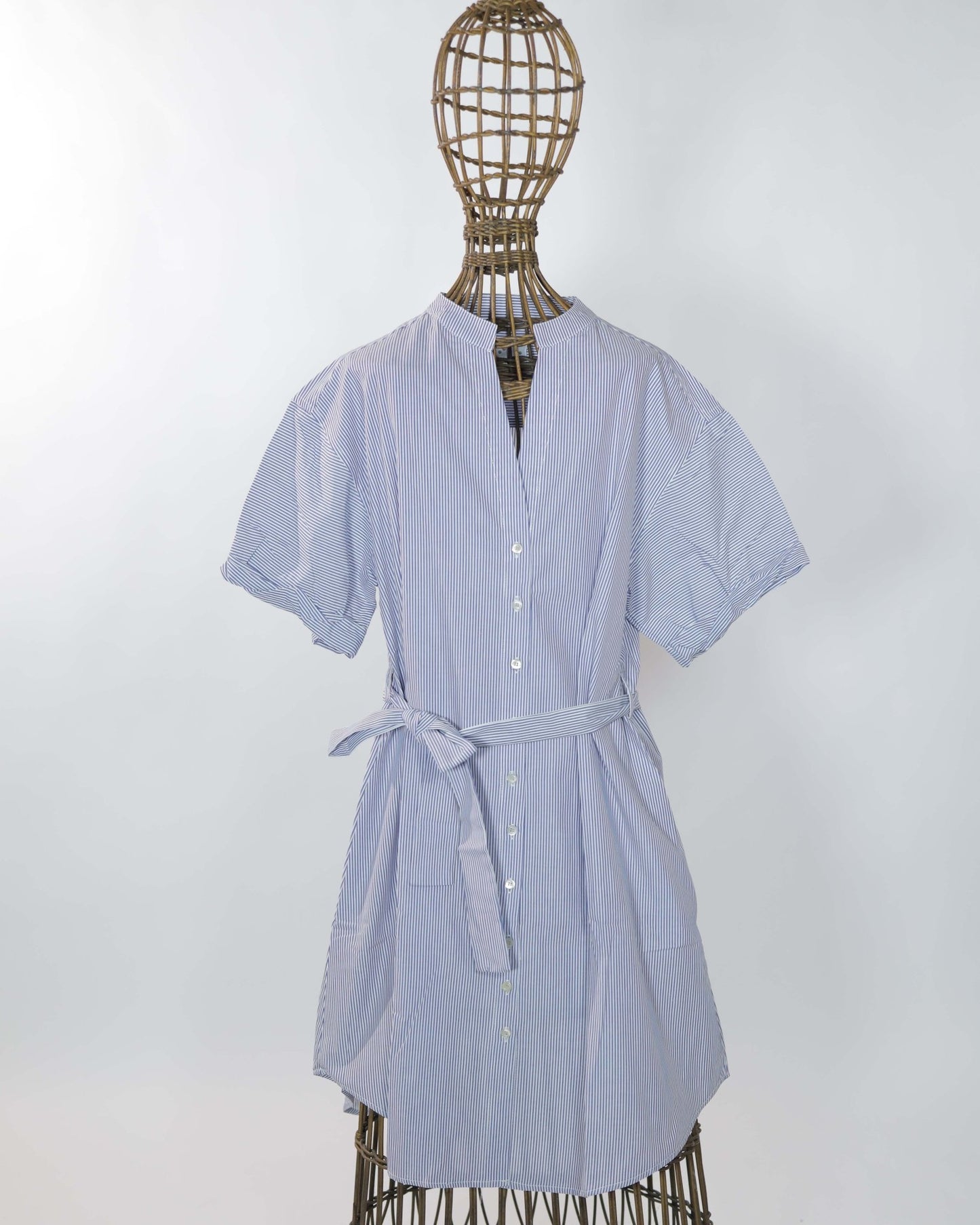Dress - Gina Dress BLue & white thin Lines