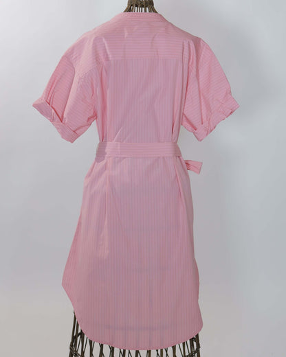Dress - Gina Dress Pink with fine Red Lines