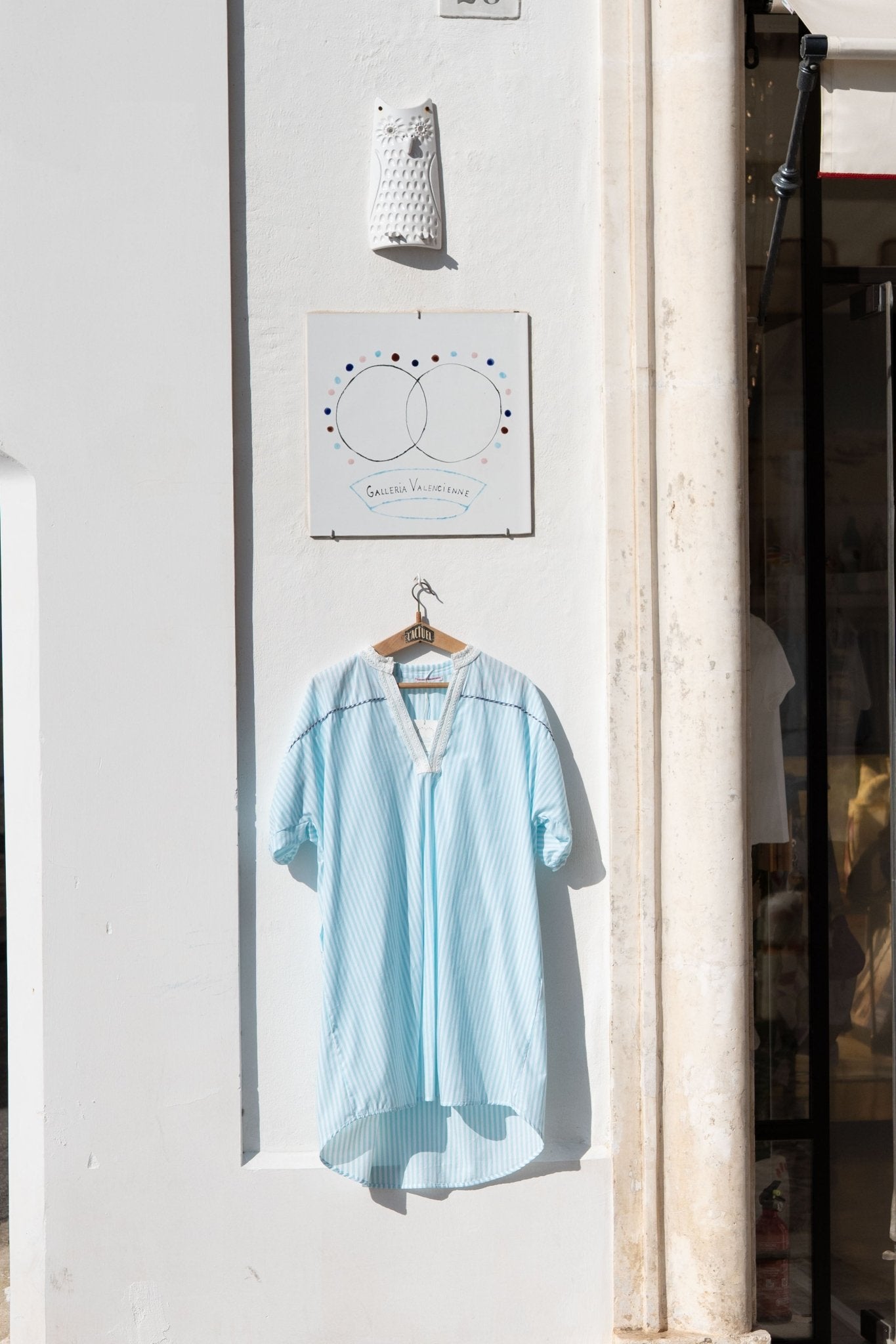 Dress - Romy Large stripes Lagoon blue dress and Blue and cream piping