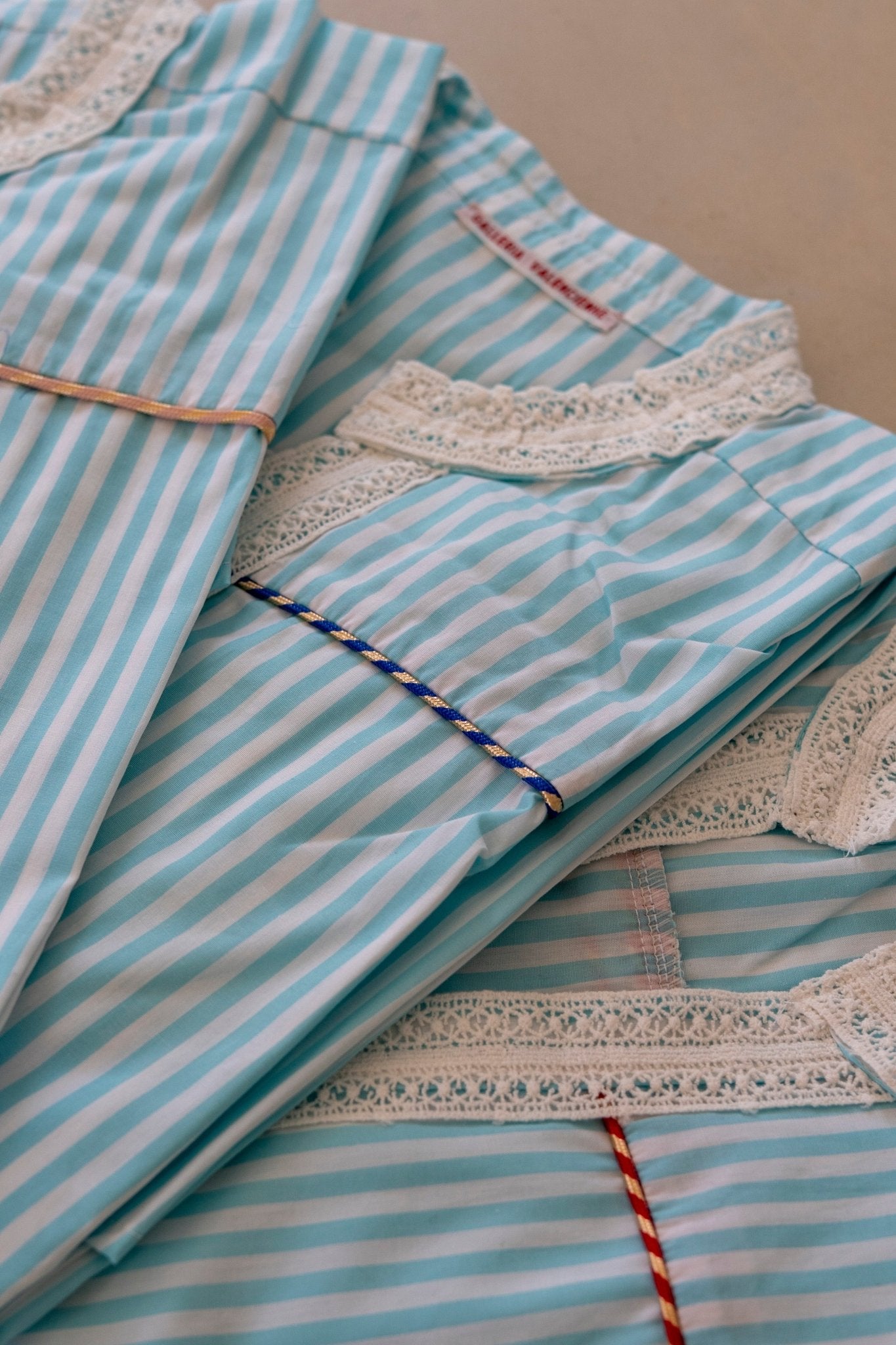 Dress - Romy Large stripes Lagoon blue dress and Blue and cream piping