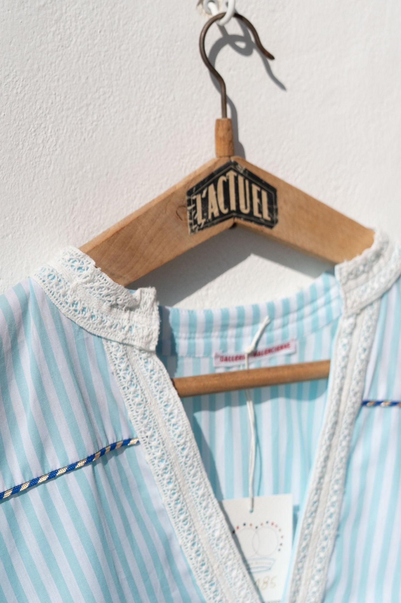 Dress - Romy Large stripes Lagoon blue dress and Blue and cream piping