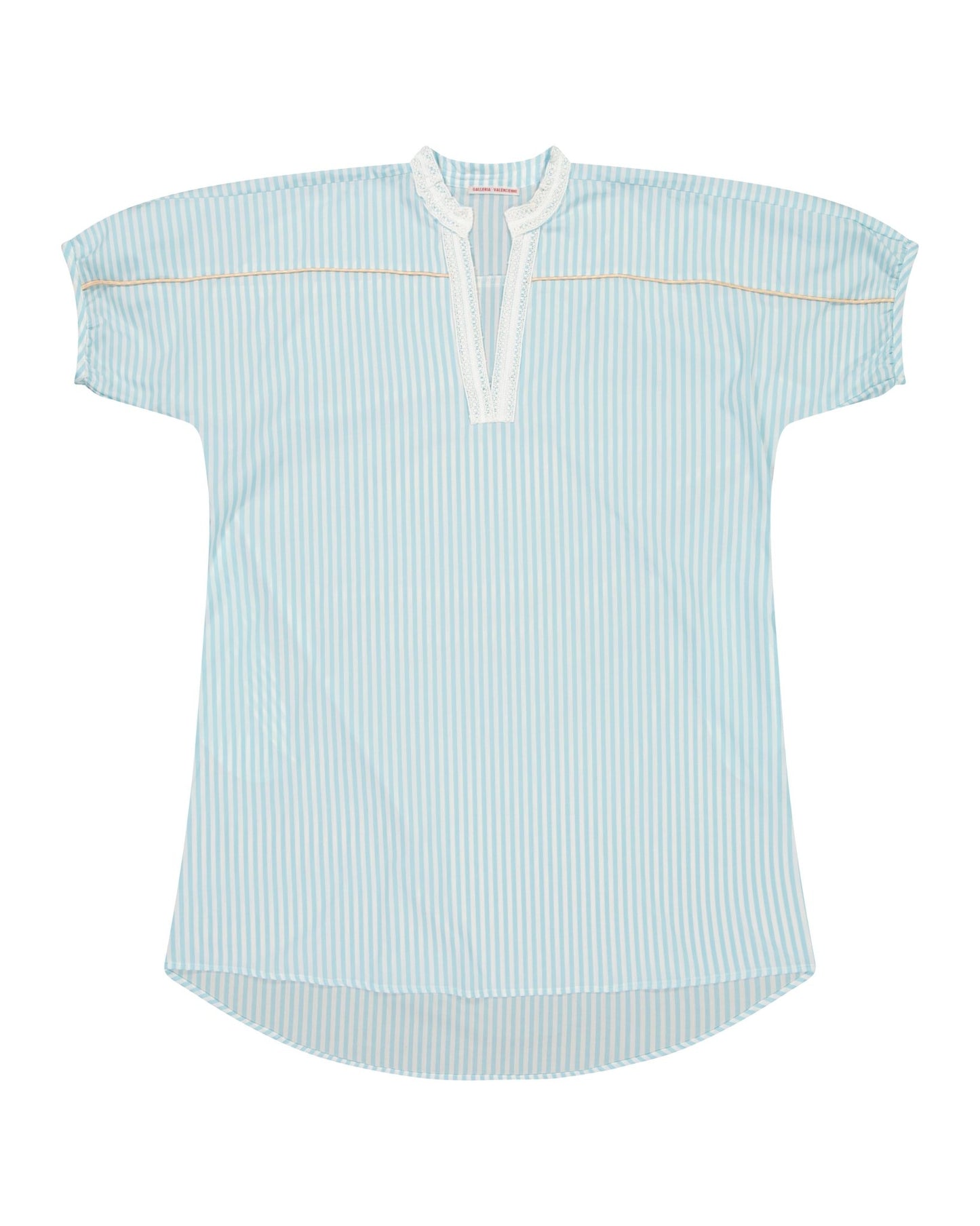 Dress - Romy Large stripes Lagoon blue dress and powder pink and cream piping